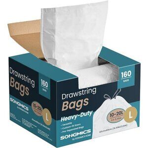 SONGMICS 5.3 Gallon Heavy Duty Trash Bags Drawstring Leakproof 160 Count